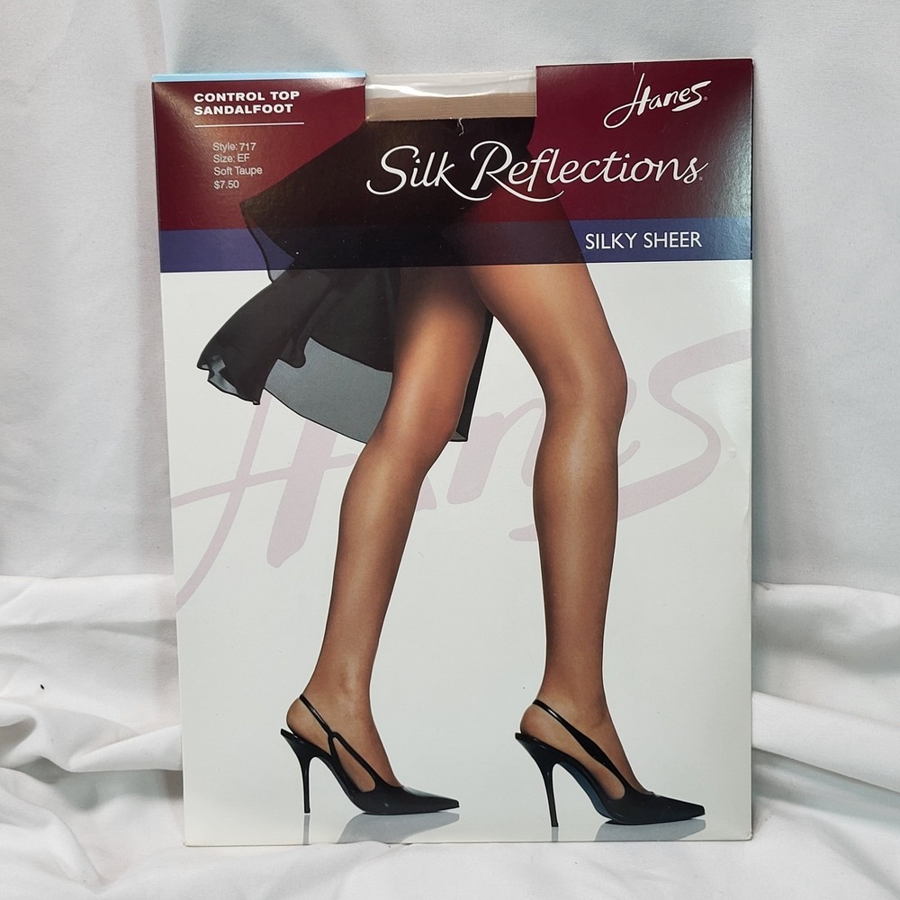 Hanes Silk Reflections Control Top Sandalfoot Pantyhose Style 717 Taupe Size E-F
